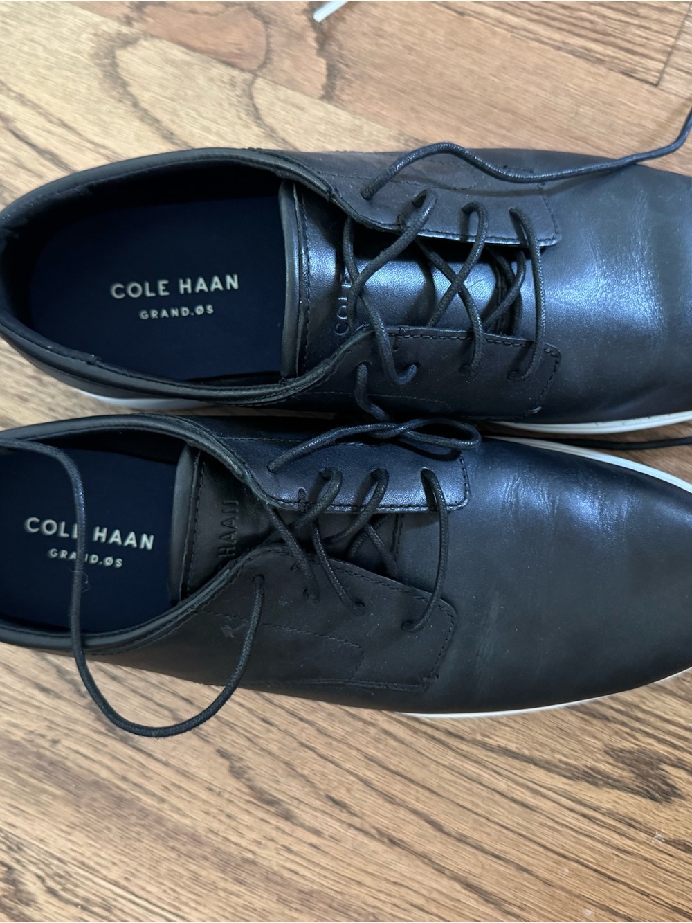 Cole Haan Black Leather Lace-Up Oxfords with White Soles